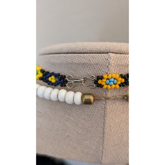 Glass Bead Ceramic Turtle Necklace & 70s Seed Bead Flower Choker - Picture 11 of 14